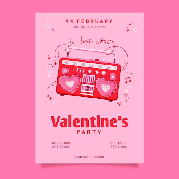 Drawn valentine's day party poster