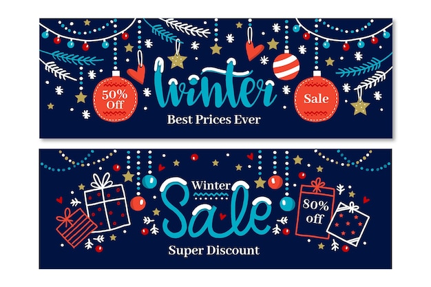 Drawn winter sale banners collection