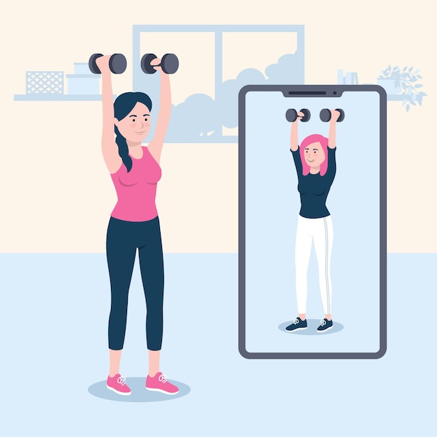 Free vector drawn woman doing online sport classes