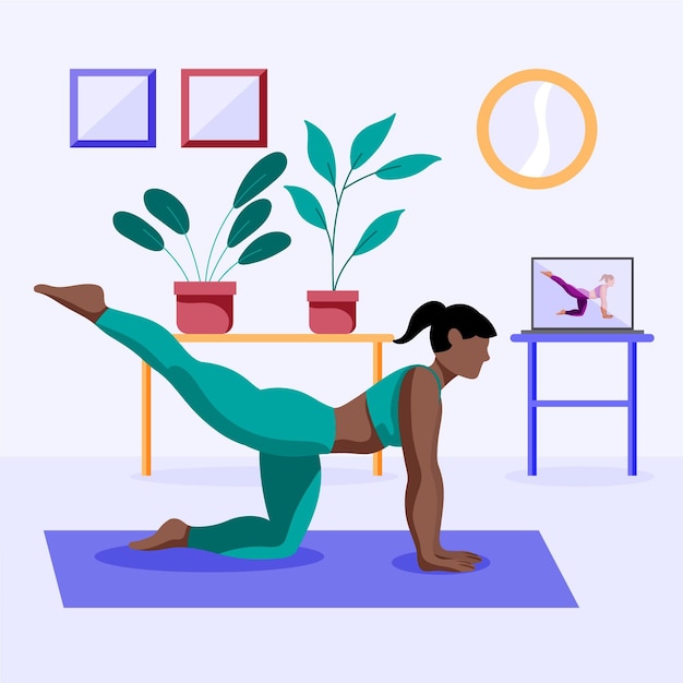 Free vector drawn woman exercising at home