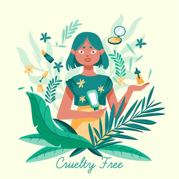 drawn woman holding vegan products