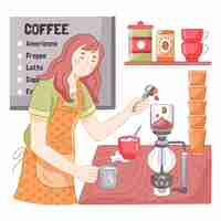 Free vector drawn woman making coffee