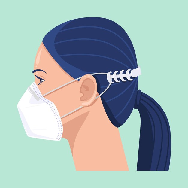 Drawn woman wearing an adjustable face mask strap