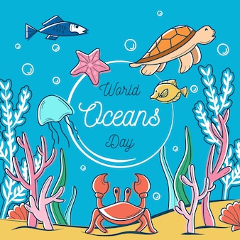 描かれた世界の海の日イラストコンセプト 無料のベクター 描かれた世界の海の日イラストコンセプト 無料のベクター