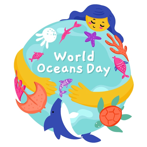 Drawn world oceans day