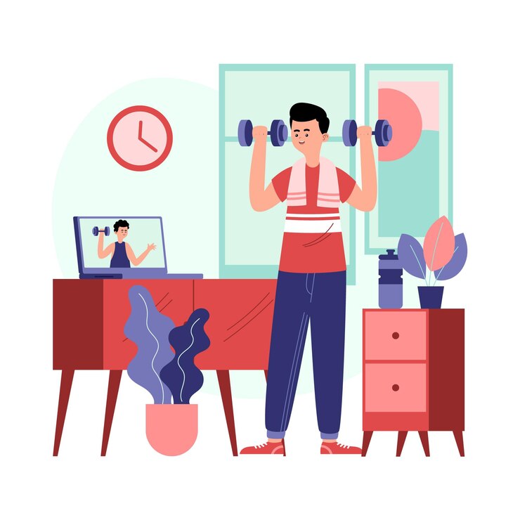 Free Vector drawn young man doing online sport classes
