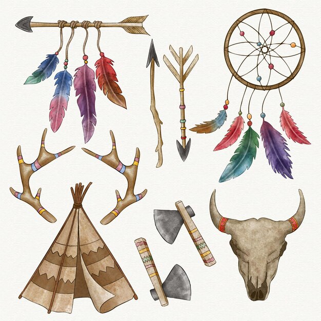 Dream catcher watercolor elements collection