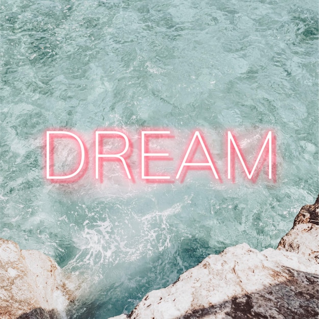 Dream pink neon word vector typography