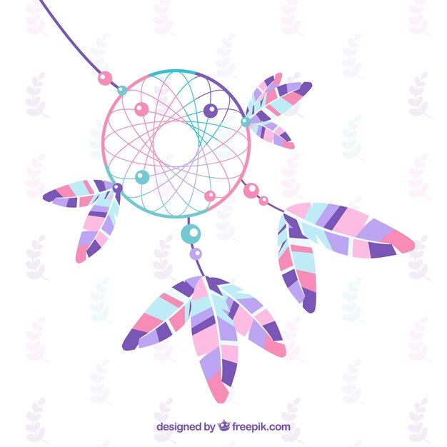 Dreamcatcher background with colorful feathers