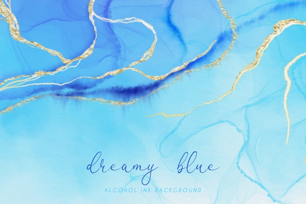 Dreamy blue and gold alcohol ink background