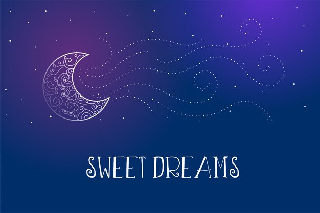 Dreamy magical sweet dreams card with decorative moon