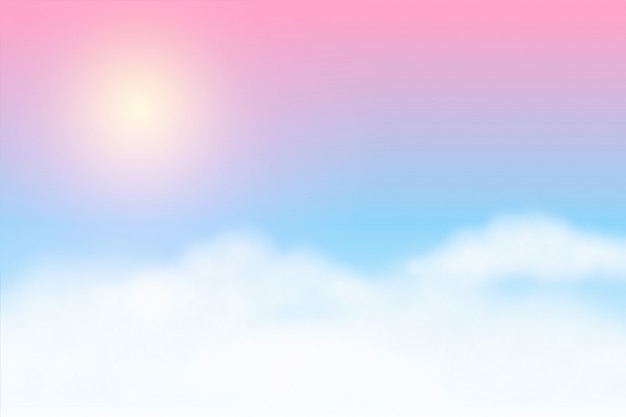 Free vector dreamy soft clouds background with glowing sun