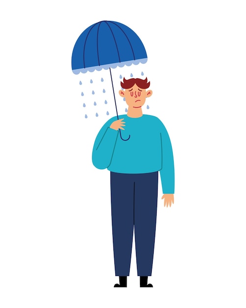 Free vector drepression illustration of man with umbrella