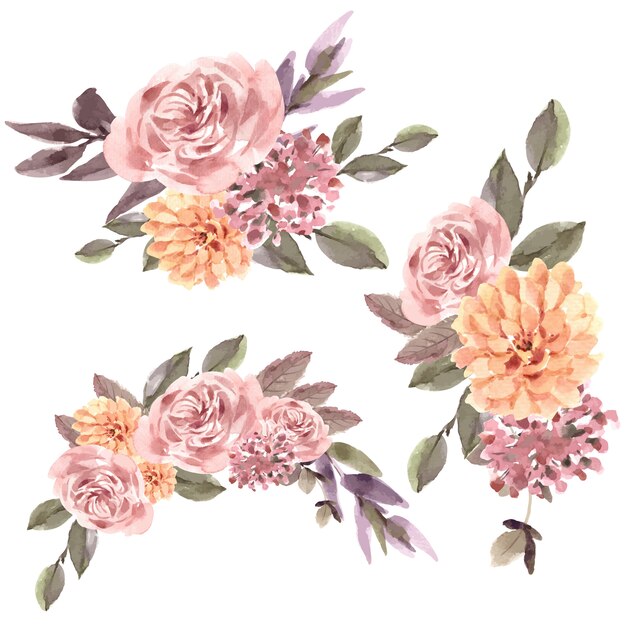 Dried floral bouquet watercolor illustration