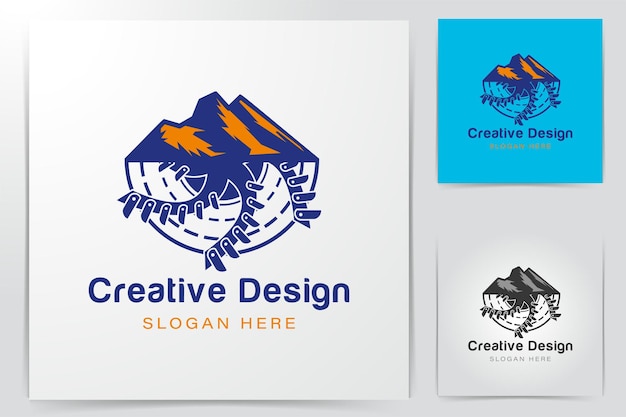 ドリルと山のロゴのアイデア。インスピレーションのロゴデザイン。テンプレートベクトル図。白い背景に分離