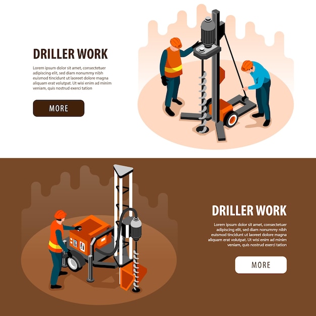 Free vector driller work banner set