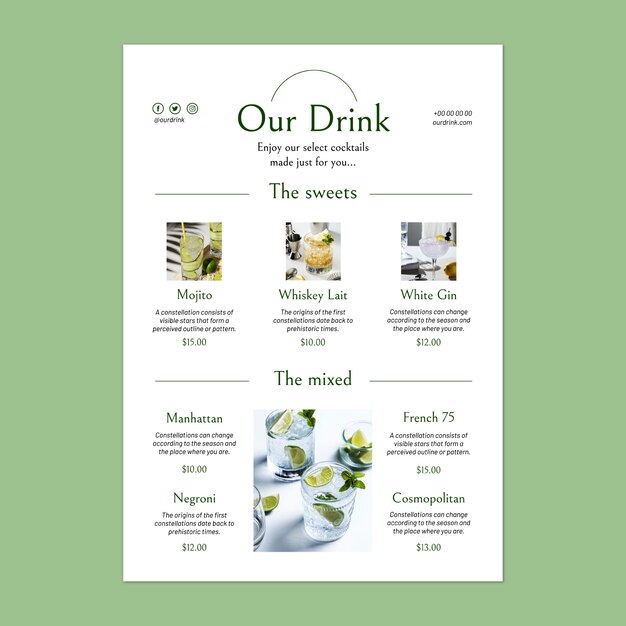 Drink  menu template design