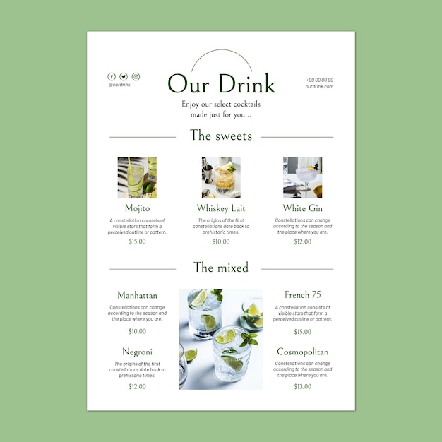 Drink  menu template design