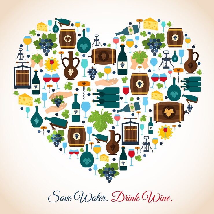 Free Vector drink wine save water decorative icons heart vector illustration