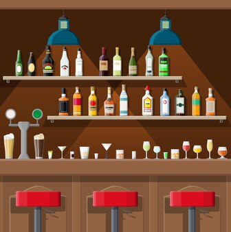 フラットスタイルの酒場イラスト プレミアムベクター フラットスタイルの酒場イラスト プレミアムベクター
