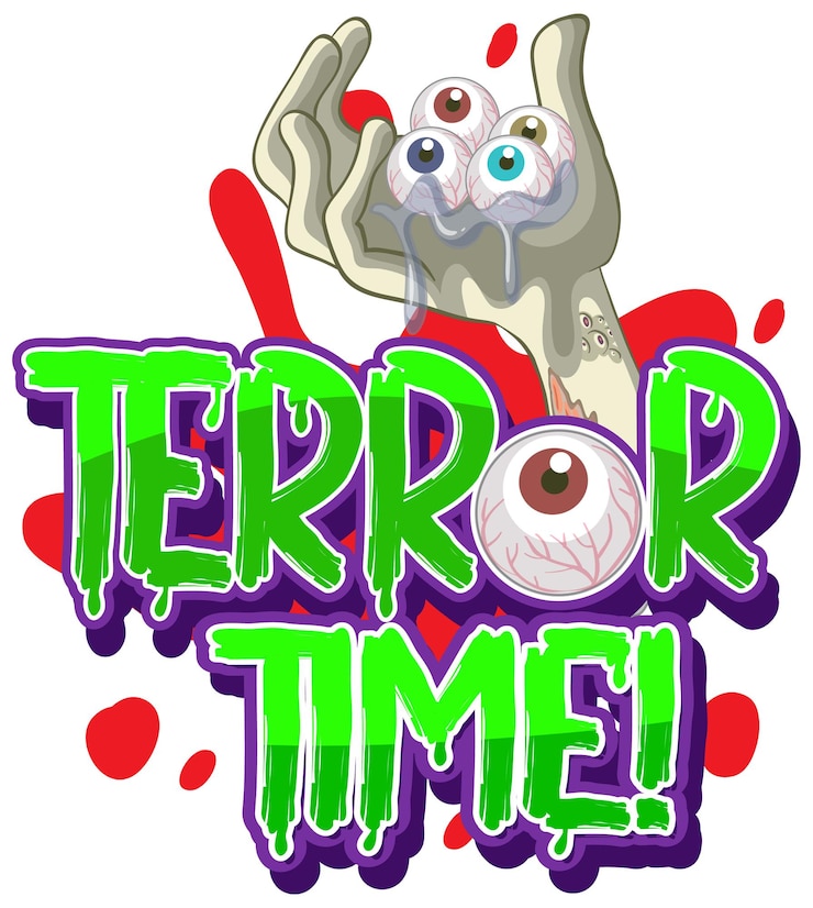 Free Vector dripping green blood style with terror time word and creepy eye