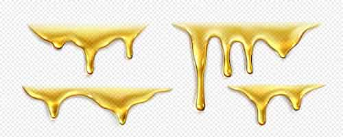 Free vector dripping liquid honey gold oil or syrup drops