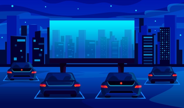 Free vector drive-in movie theater illustration