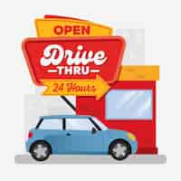Free vector drive thru sign illustration with car