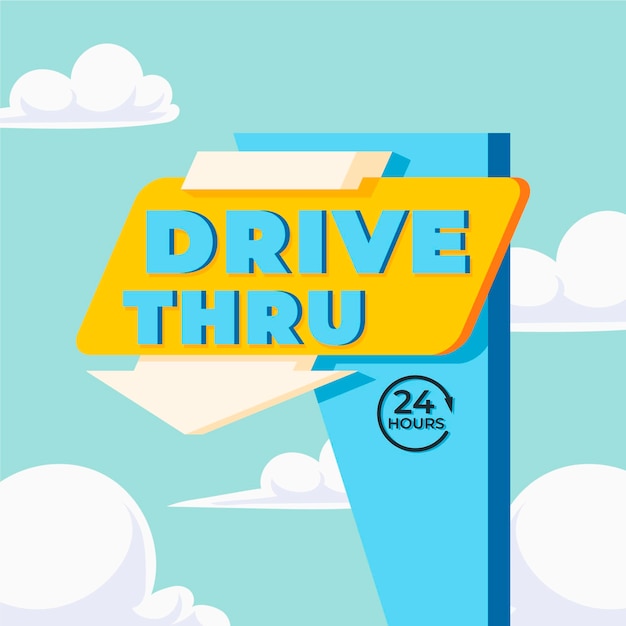 Drive thru sign with clouds