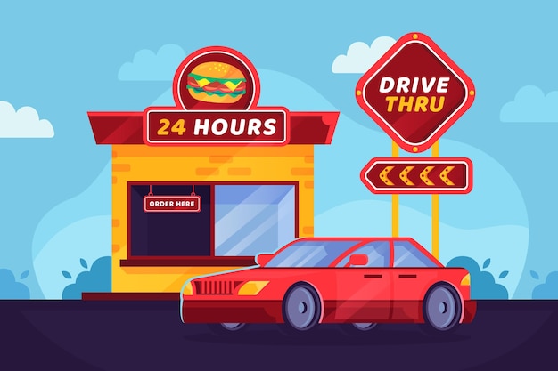 Free vector drive thru sign with red car