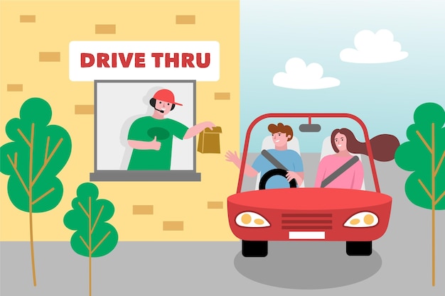 Drive Thru Window Illustration – Free Vector Template for Download