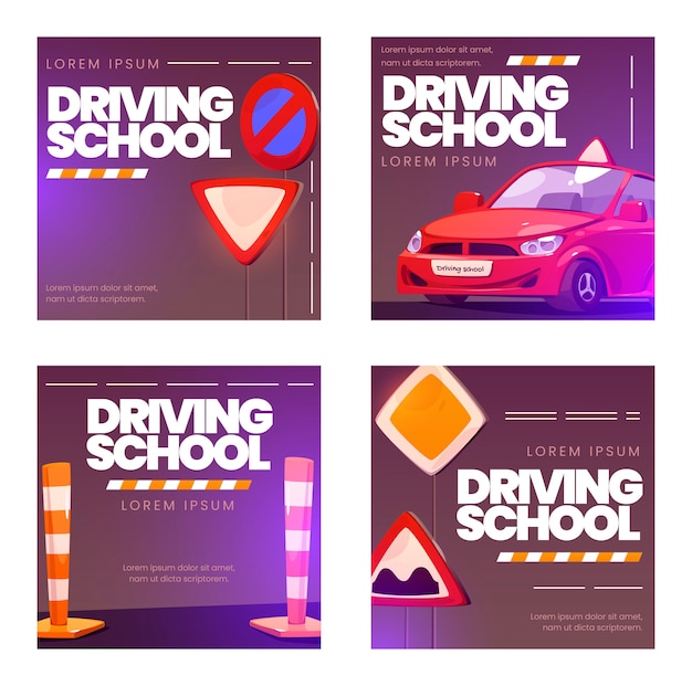 Free vector driving school instagram post set