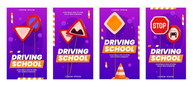 Free vector driving school instagram story set
