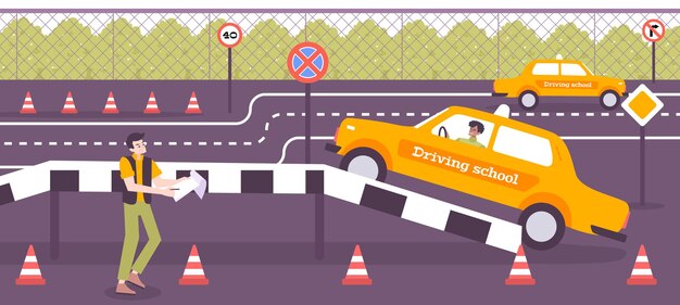 Free vector driving school training illustration with practice