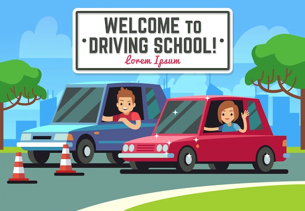Driving school vector background