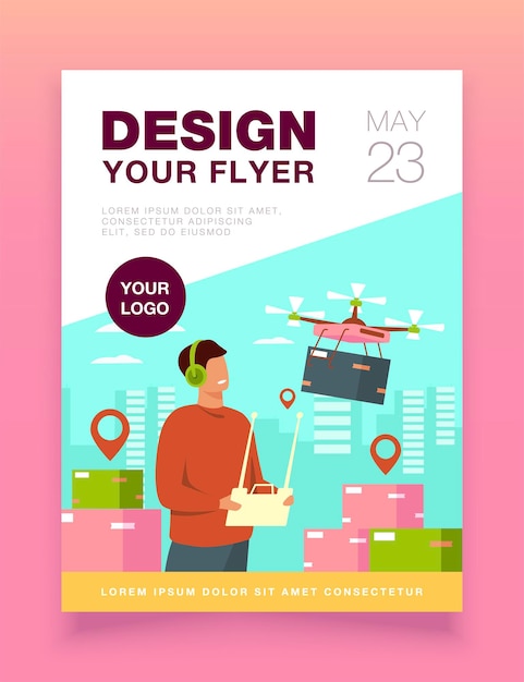 Free vector drone delivery flyer template