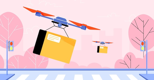 Drone delivery service copters shipping parcels