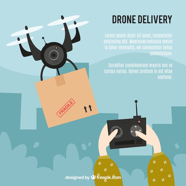 Free vector drone design with hands holding remote control