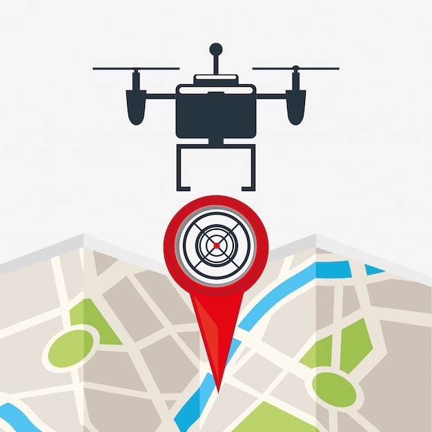 Free vector drone technology design with map point