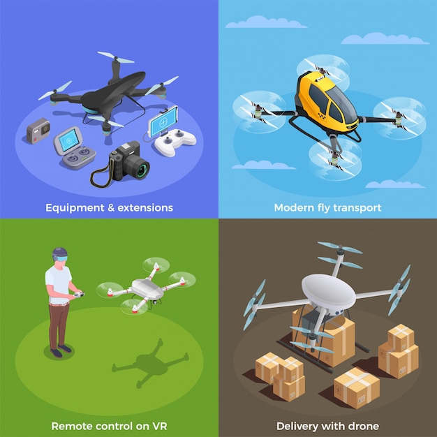 Free vector drones isometric concept