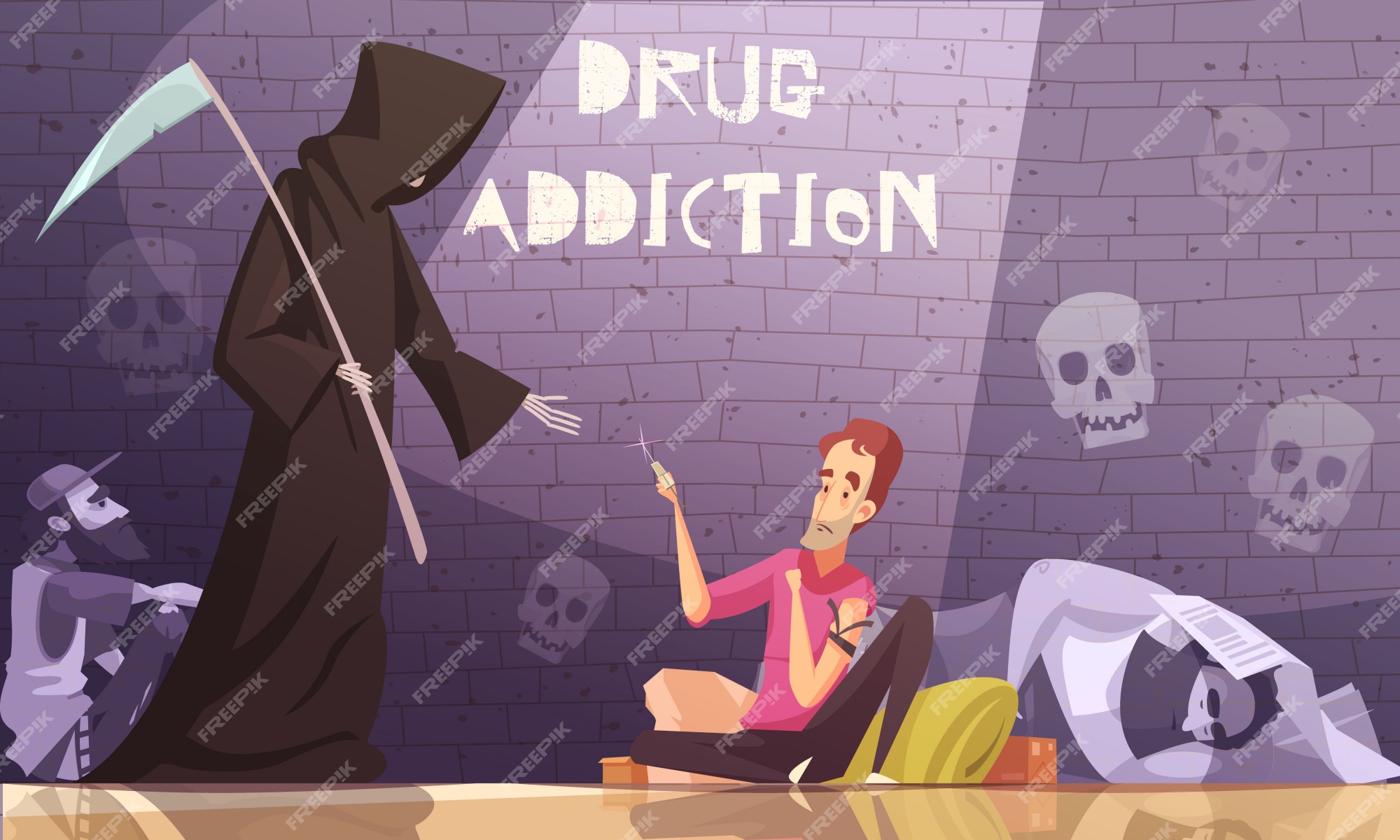 Free Vector | Drug addiction horizontal illustration