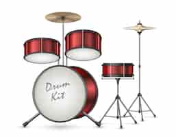 Free vector drum kit realistic vector illustration isolated on background. professional percussion musical instrument