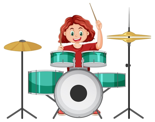 Free vector drummer girl playing drum vector