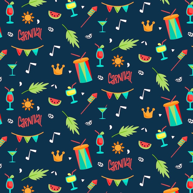 Drums and leaves seamless carnival pattern