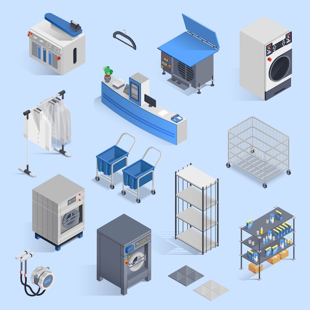 Free vector dry cleaning and laundry service isometric set