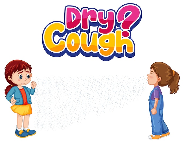 Шрифт Dry Cough в мультяшном стиле с девушкой, смотрящей на чихающую подругу, изолированную на белом фоне