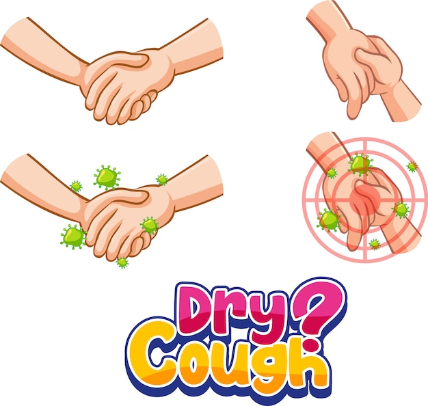 Free vector dry cough font in cartoon style with hands holding together isolated on white background