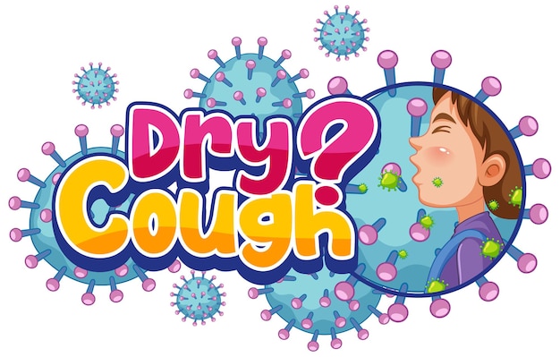 Dry cough font design with coronavirus icons isolated on white background