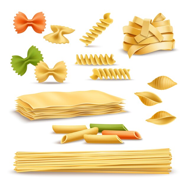  Dry Pasta Assortment Realistic Icons Set 