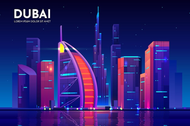 Город Дубай с панорамой отеля Burj al Arab, ОАЭ